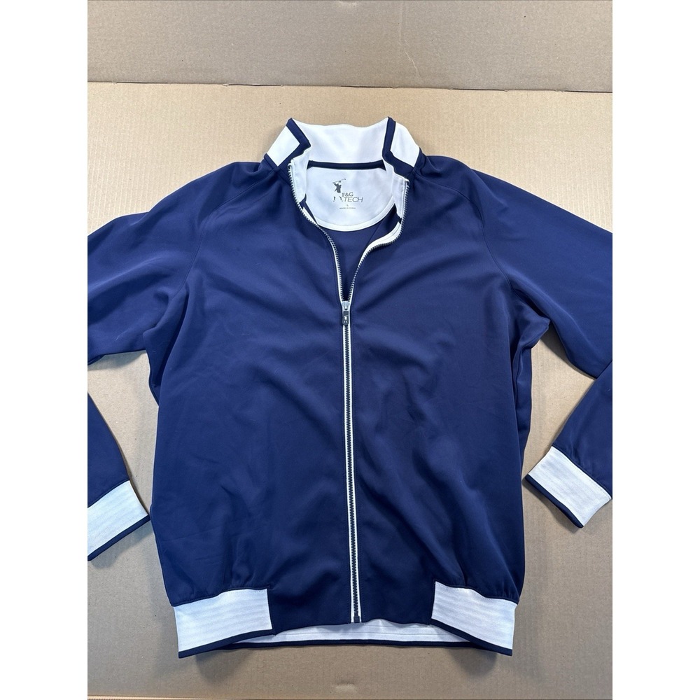 F&G Tech Full Zip Golf Jacket Blue Men's Large,‎ white trim, Fairway & Greene